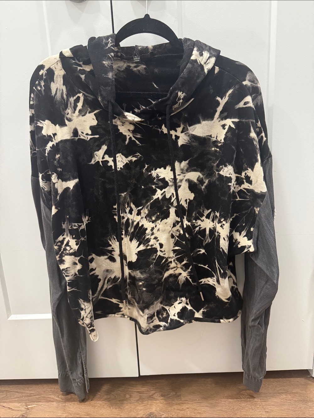 Dance & Marvel Black and Cream Tie-Dye Hooded Sweatshirt Jacket - Women